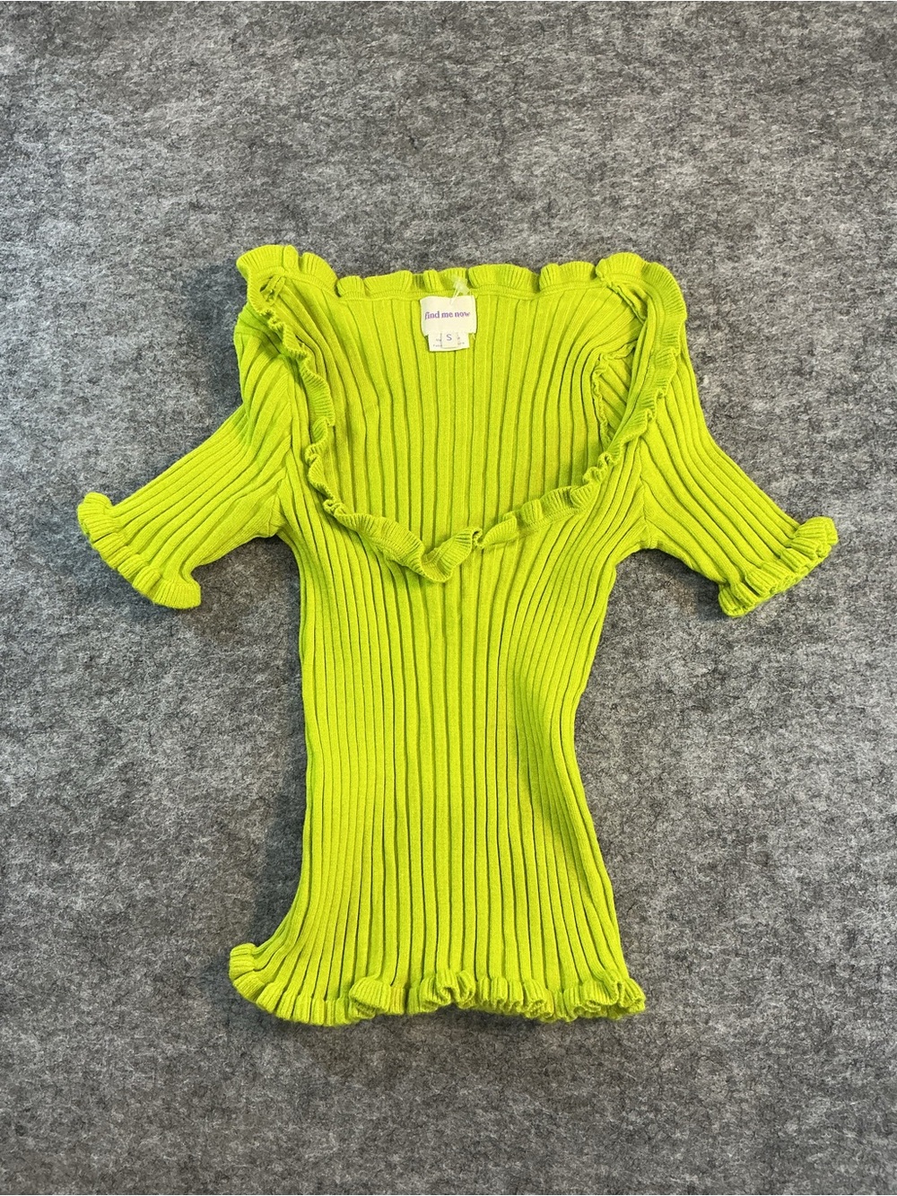 Find me Now Anthropologie Lime Ribbed Ruffle-Trim Women’s Top Size S